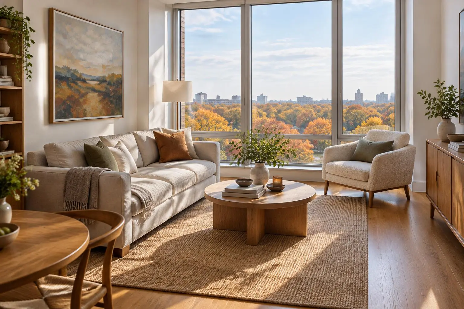 Bright condo living room with tall windows, a common first home for buyers in Lake Forest, IL