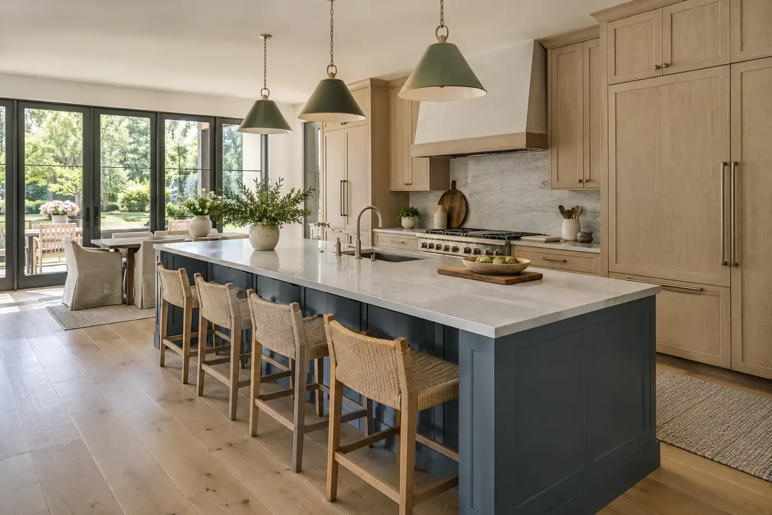 Kitchen with a blue island in a property for sale in Lake Forest, IL